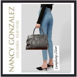 NANCY GONZALEZ CROCODILE skin handbag luxury design satchel grey/ blue